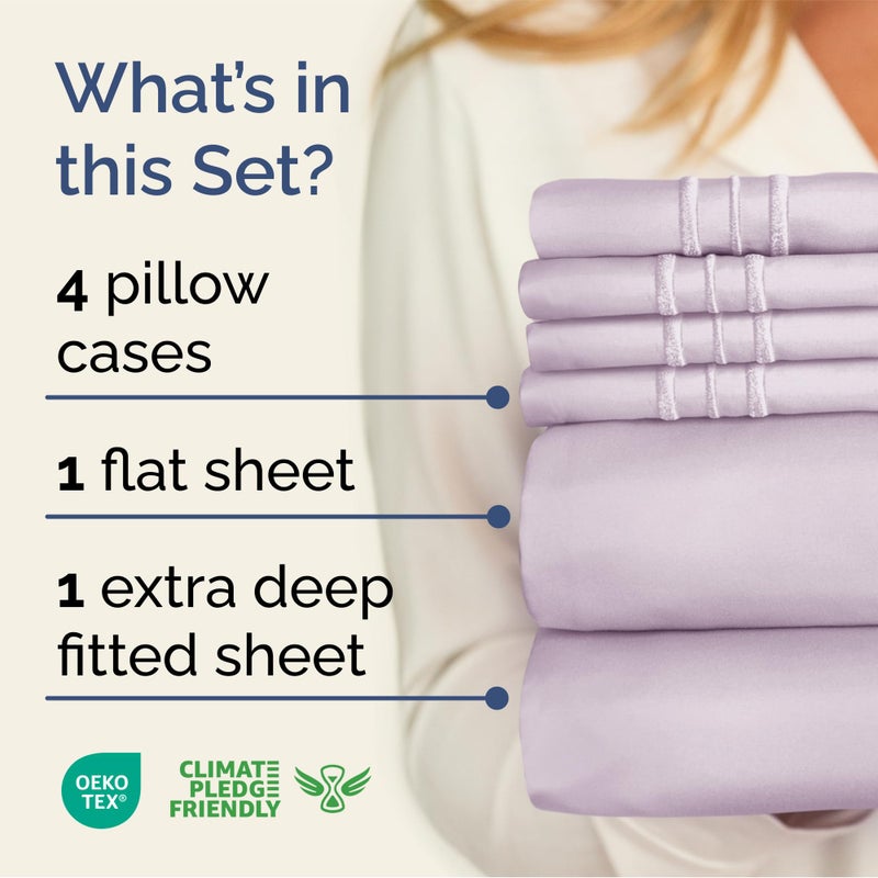 Extra Deep Queen Sheet Set - 6 Piece Breathable and Cooling Sheets - Hotel Luxury Bed Sheets Set - Easy Fit - Soft  Wrinkle Free and Comfy Sheets Set - Light Lavender Sheet Set with Extra Deep Pockets