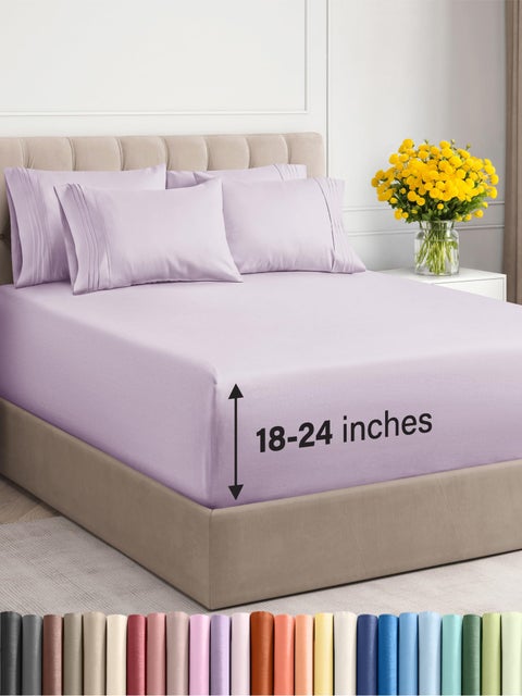Extra Deep Queen Sheet Set - 6 Piece Breathable and Cooling Sheets - Hotel Luxury Bed Sheets Set - Easy Fit - Soft  Wrinkle Free and Comfy Sheets Set - Light Lavender Sheet Set with Extra Deep Pockets