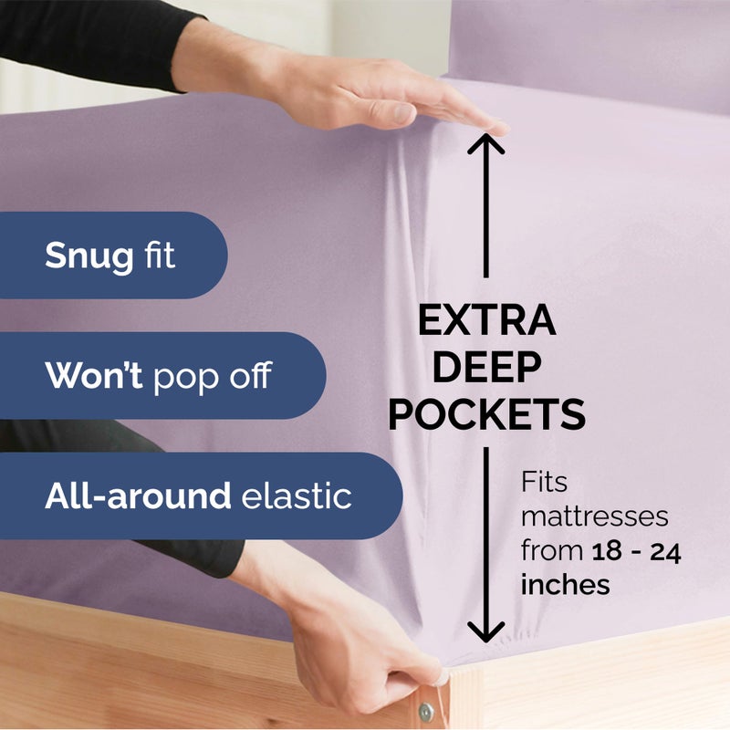 Extra Deep Queen Sheet Set - 6 Piece Breathable and Cooling Sheets - Hotel Luxury Bed Sheets Set - Easy Fit - Soft  Wrinkle Free and Comfy Sheets Set - Light Lavender Sheet Set with Extra Deep Pockets