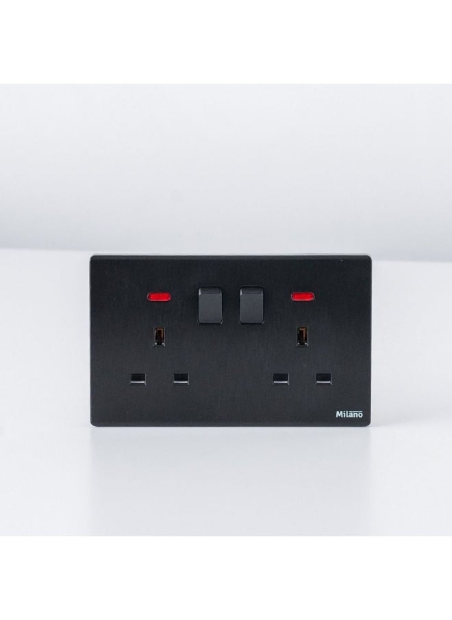 DANUBE HOME Milano 13A Dual Socket With Neon Electrical Switches Sockets Outlets For Home Appliances Office Hotel Conventional Construction Project Aura Blk  - Image 1
