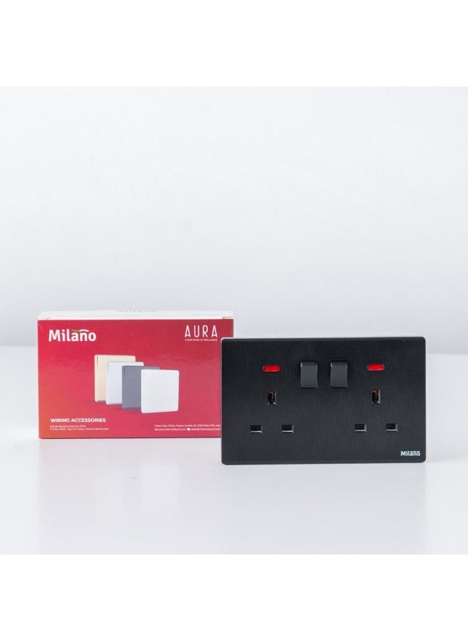 DANUBE HOME Milano 13A Dual Socket With Neon Electrical Switches Sockets Outlets For Home Appliances Office Hotel Conventional Construction Project Aura Blk  - Image 3