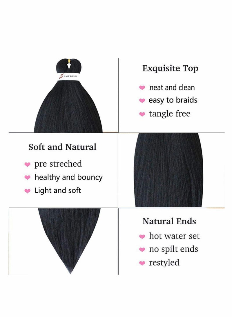 8 Pack Braid Pre Stretched Braiding Hair Braid Professional Hair Yaki Synthetic Hair 8 Packs 26 Inch (Black)