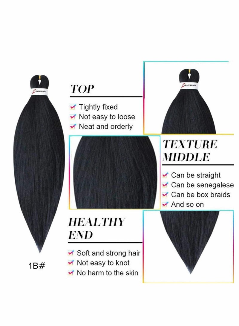 8 Pack Braid Pre Stretched Braiding Hair Braid Professional Hair Yaki Synthetic Hair 8 Packs 26 Inch (Black)