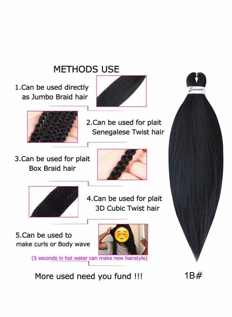8 Pack Braid Pre Stretched Braiding Hair Braid Professional Hair Yaki Synthetic Hair 8 Packs 26 Inch (Black)