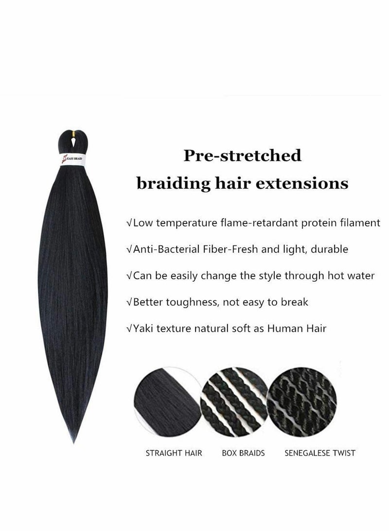 8 Pack Braid Pre Stretched Braiding Hair Braid Professional Hair Yaki Synthetic Hair 8 Packs 26 Inch (Black)