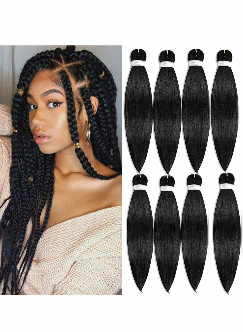 8 Pack Braid Pre Stretched Braiding Hair Braid Professional Hair Yaki Synthetic Hair 8 Packs 26 Inch (Black)