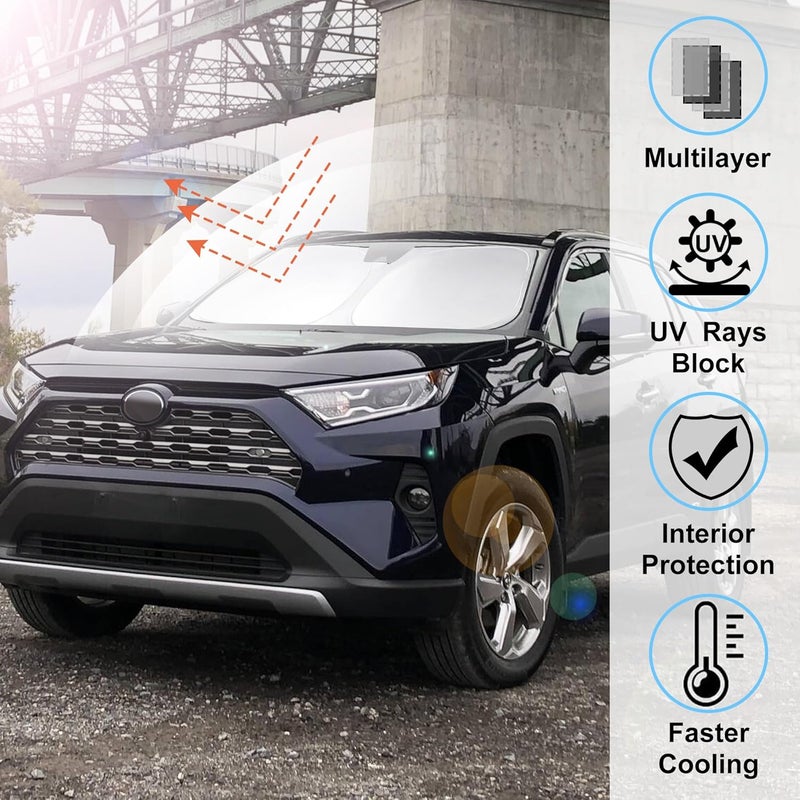 واقي شمس الزجاج الأمامي RAV-4 واقي شمس النافذة الأمامية مناسب لتويوتا RAV4 RAV-4 2019-2024 ملحقات واقي شمس داخلي للسيارة حماية من الحرارة - Image 2
