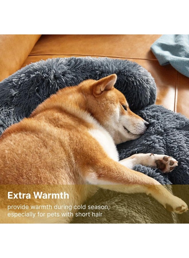 كودي سرير للكلاب للأريكة - أسرّة للكلاب المهدئة للكلاب الكبيرة جدًا، سرير مخملي رقيق للحيوانات الأليفة، سرير للكلاب مضاد للقلق مع غطاء قابل للإزالة والغسل للكلاب والقطط، رمادي غامق، 45X37X6 بوصات - Image 4