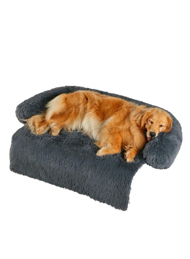 كودي سرير للكلاب للأريكة - أسرّة للكلاب المهدئة للكلاب الكبيرة جدًا، سرير مخملي رقيق للحيوانات الأليفة، سرير للكلاب مضاد للقلق مع غطاء قابل للإزالة والغسل للكلاب والقطط، رمادي غامق، 45X37X6 بوصات - Image 1