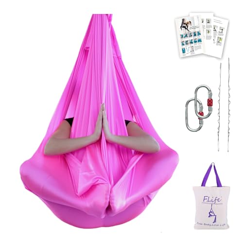 Flife F.Life Premium Aerial Yoga Hammock - 5.5 Yards Silk Fabric Swing for Antigravity Yoga & Inversion - Daisy Chain, Carabiner & Pose Guide - Image 1