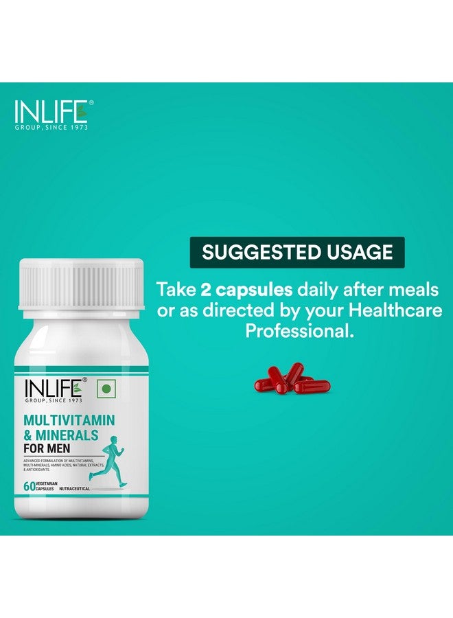 INLIFE متعدد الفيتامينات للرجال مع البيوتين والجينسنغ والأشواغاندا والزنك والمغنيسيوم وفيتامين D3 وB12 والمعادن والأحماض الأمينية ومضادات الأكسدة - 60 كبسولة (عبوة من 2، 120)  - Image 3