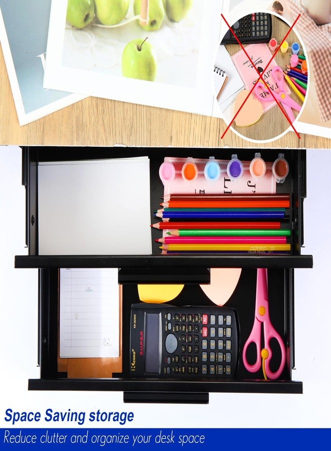 Menkxi 16 inch Under Desk Drawer Storage Pull out Storage Organizer Mounted Metal Sliding Hidden Under Counter Drawer Vertically Stacked for Office Sit Stand Workstation (2 Layer) - Image 5