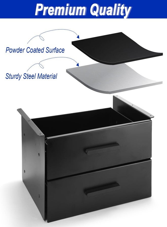 Menkxi 16 inch Under Desk Drawer Storage Pull out Storage Organizer Mounted Metal Sliding Hidden Under Counter Drawer Vertically Stacked for Office Sit Stand Workstation (2 Layer) - Image 4