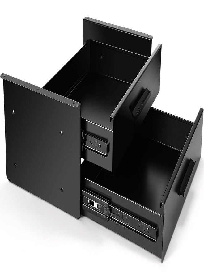 Menkxi 16 inch Under Desk Drawer Storage Pull out Storage Organizer Mounted Metal Sliding Hidden Under Counter Drawer Vertically Stacked for Office Sit Stand Workstation (2 Layer) - Image 1
