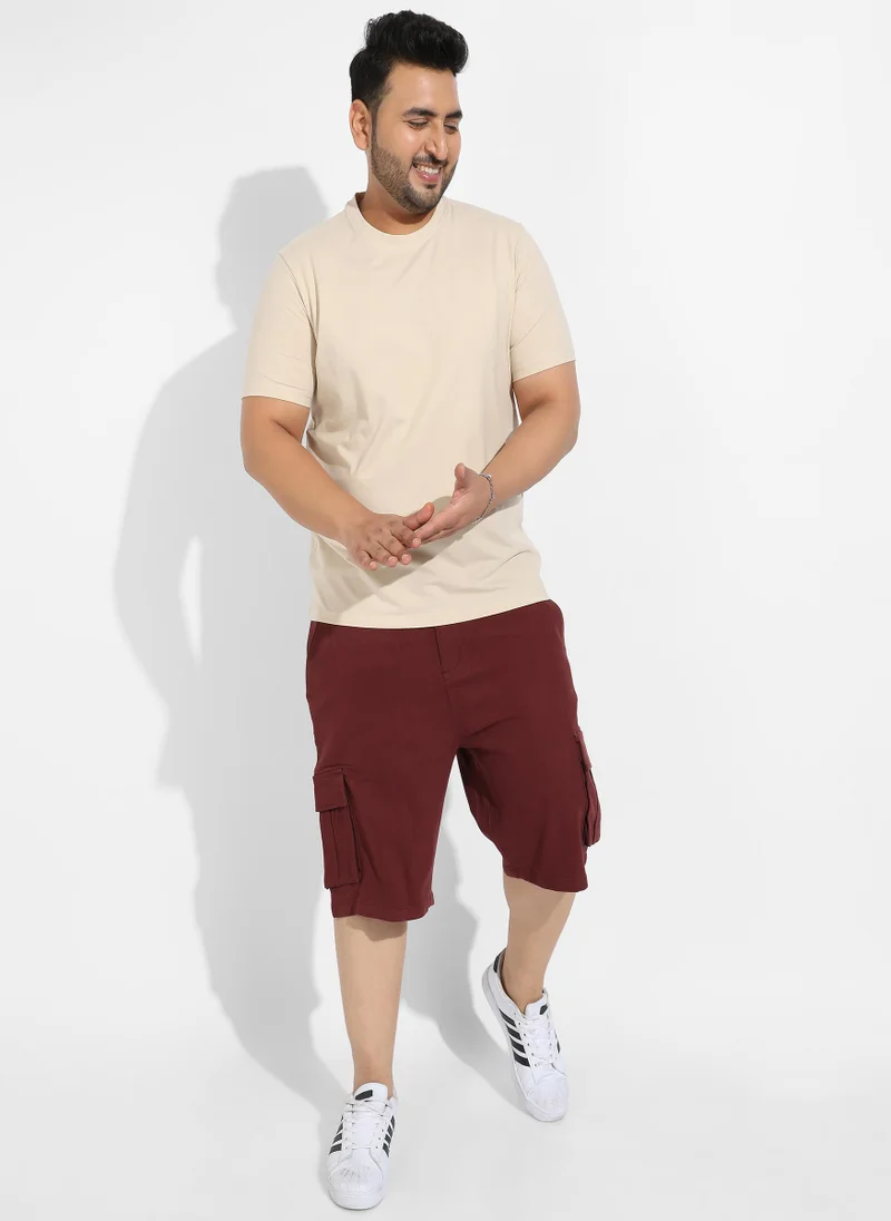 Instafab Plus Men's Beige Basic Regular Fit T-Shirt