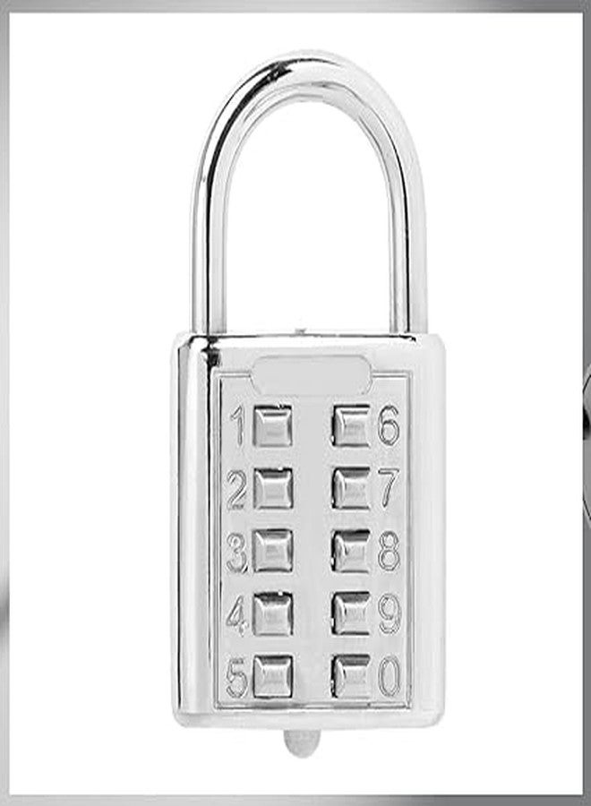 Eis 10 Digit Push-Button Combination Number Code Luggage Lock - Silver | Padlock Lock for Door/Bag/Locker/Helmet/Gym | Resettable Combination Lock for Home/Office/Store | Secure Travel Code Lock - Image 1