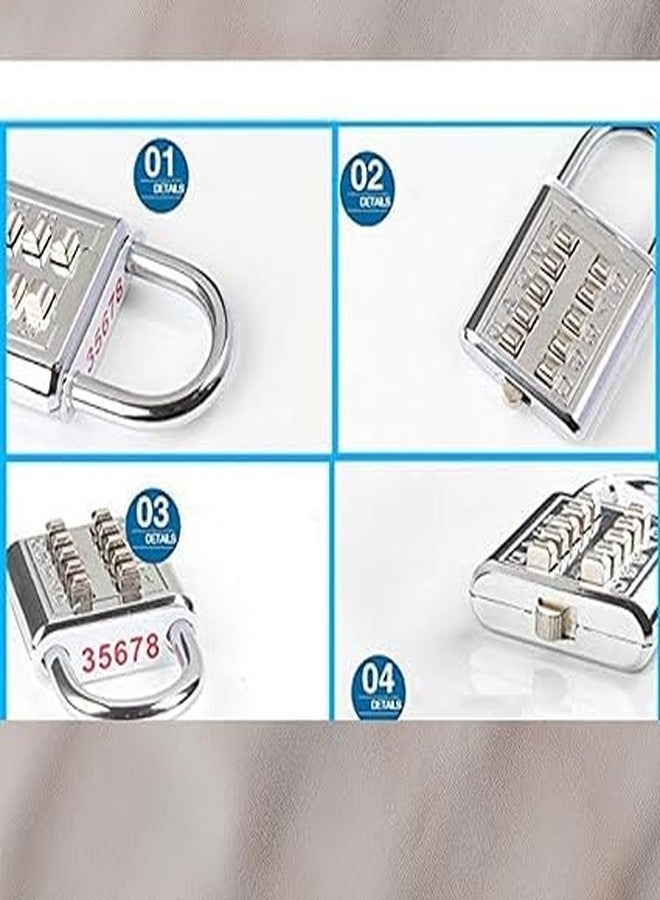 Eis 10 Digit Push-Button Combination Number Code Luggage Lock - Silver | Padlock Lock for Door/Bag/Locker/Helmet/Gym | Resettable Combination Lock for Home/Office/Store | Secure Travel Code Lock - Image 2