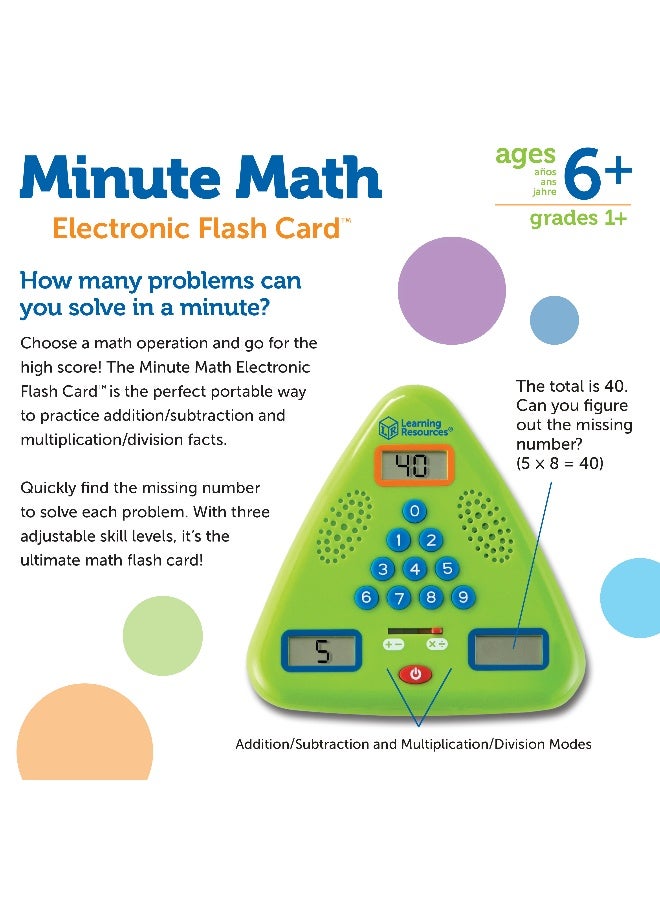 Learning Resources Handheld Minute Math Electronic Flash Card, Interactive Math Game For Kids, Ages 6+ - Image 5