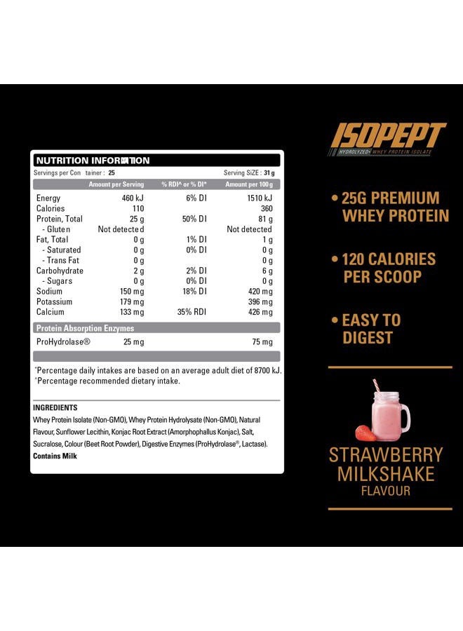 EHP Labs IsoPept Hydrolyzed Whey Protein Powder by EHPlabs - 100% Whey Protein Isolate & Hydrolysate, 27g of Protein, Non-GMO, Gluten Free, Fast Absorbing, Easy Digesting, 27 Serves (Strawberry Milkshake) - Image 2