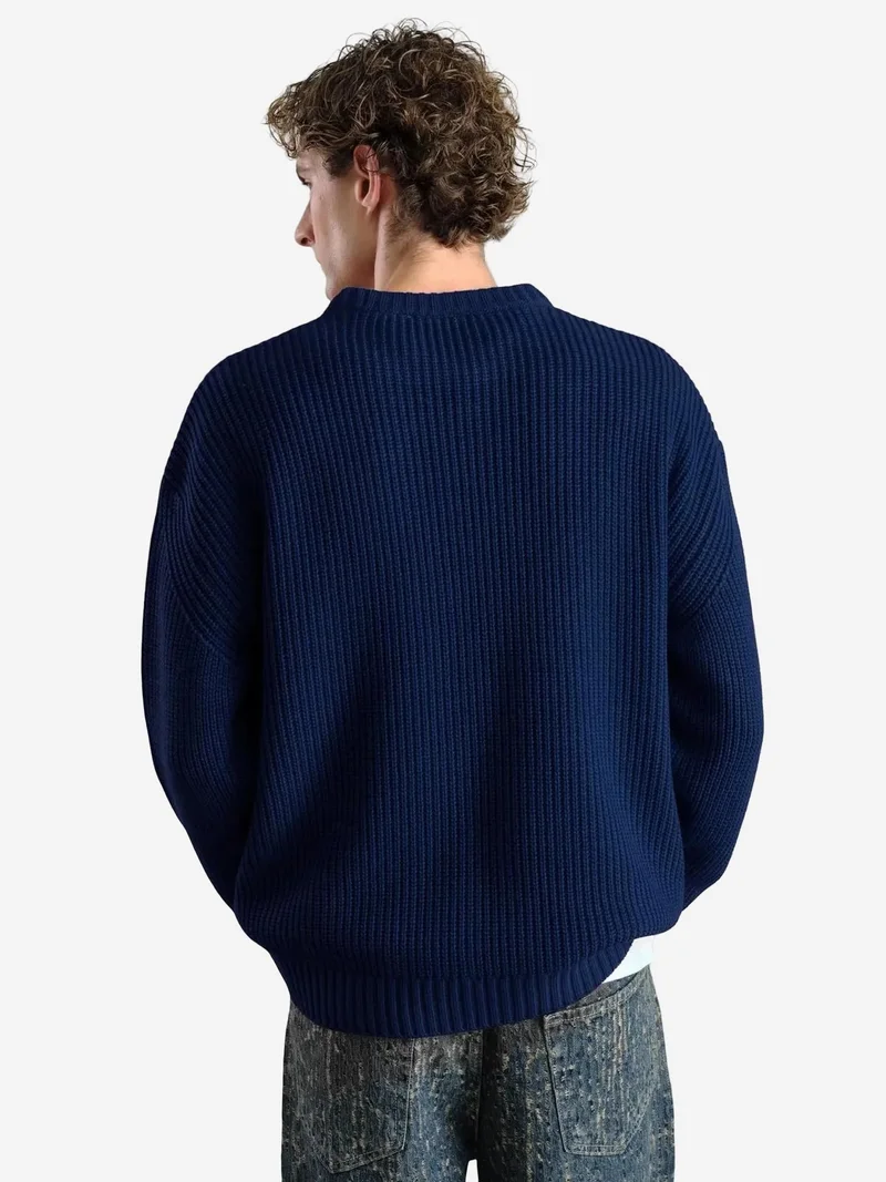 Giesto Navy Blue GIESTO Ribbed Crew Neck Sweater for Men | Best Price UAE
