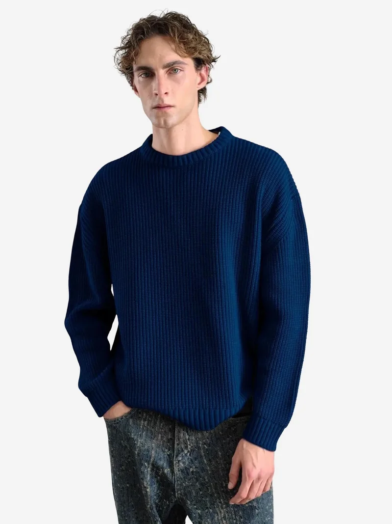 Giesto Navy Blue GIESTO Ribbed Crew Neck Sweater for Men | Best Price UAE