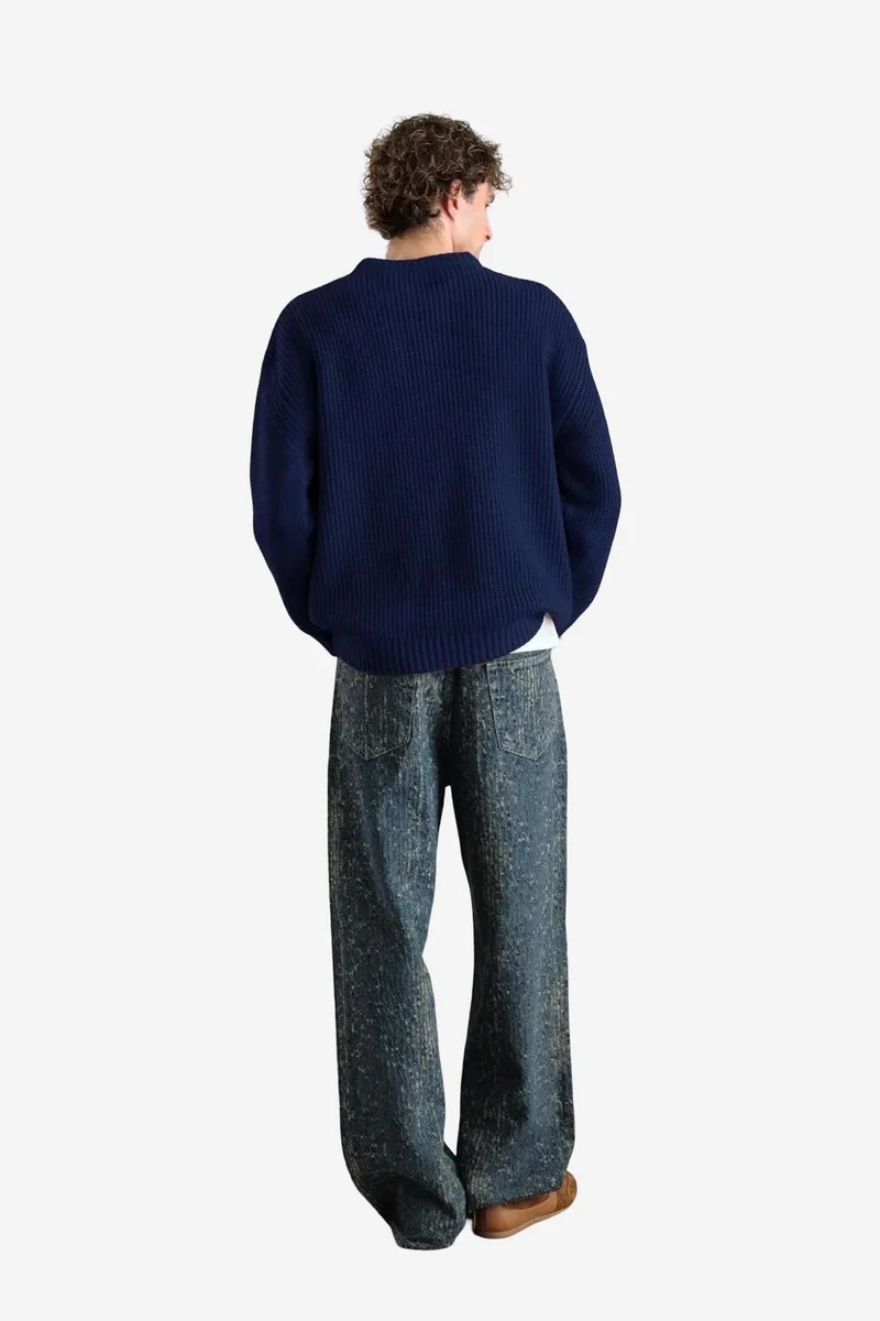 Giesto Navy Blue GIESTO Ribbed Crew Neck Sweater for Men | Best Price UAE
