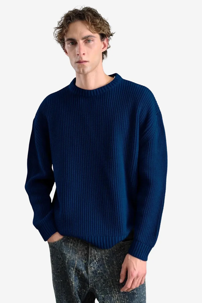 Giesto Navy Blue GIESTO Ribbed Crew Neck Sweater for Men | Best Price UAE