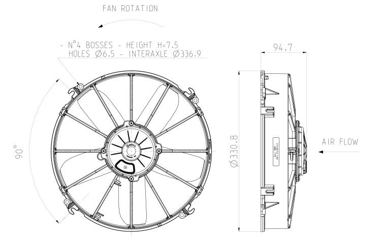 SPAL Fan 12x5 Inches Push S-Blade Heavy Duty 24 Volt 305MM Diameter - Image 3