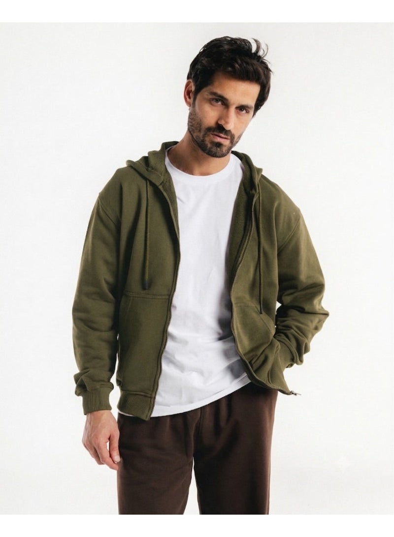 Feathers Oversized Men’s Zip-Up Hoodie 100% Cotton for Winter - Image 3