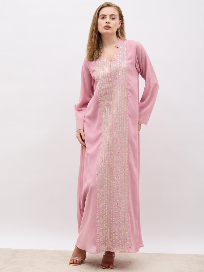 Styli Styli Sequin Embroidered Panelled Jalabiya with Collar  - Image 2