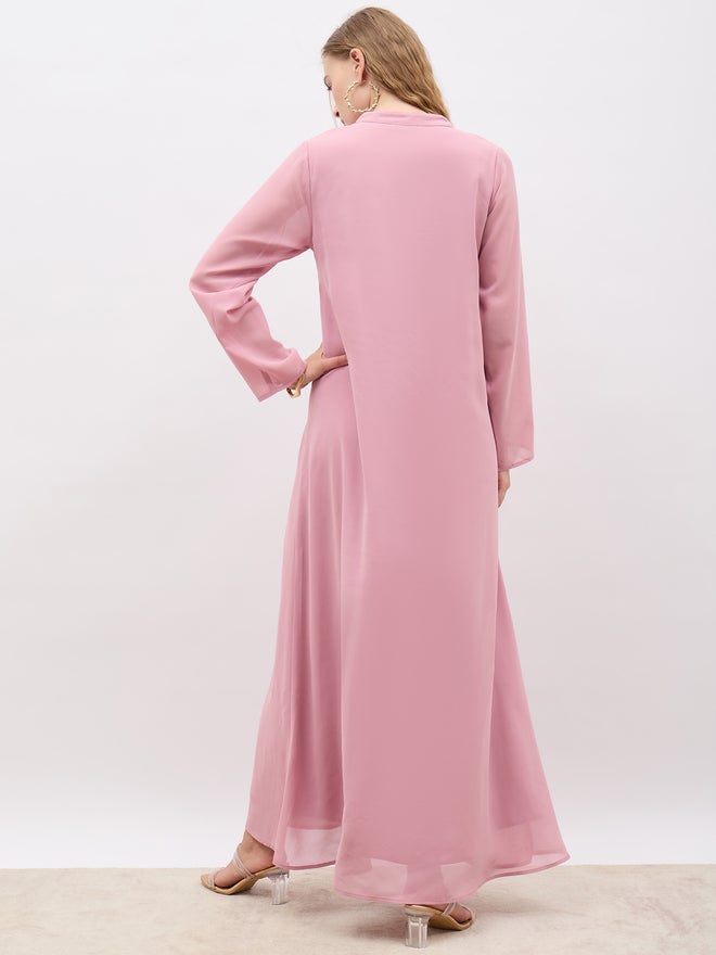 Styli Styli Sequin Embroidered Panelled Jalabiya with Collar  - Image 5