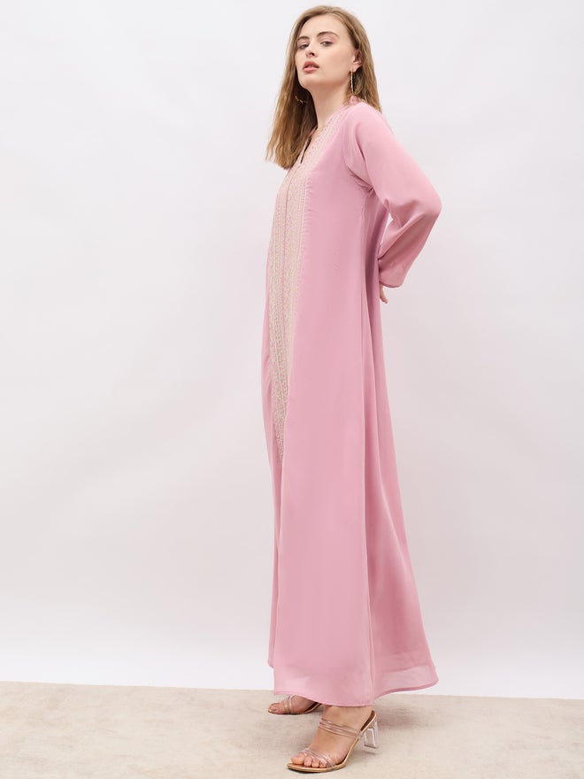 Styli Styli Sequin Embroidered Panelled Jalabiya with Collar  - Image 3
