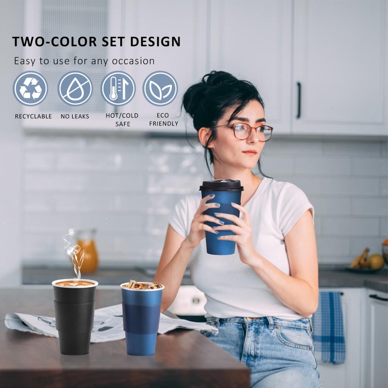 SIUQ 100 Pack 16 oz Disposable Coffee Cups with Lids and Sleeves, To Go Paper Cups, Hot & Cold Drinking Cups for Tea, Coffee, Water, Hot Chocolate, Paper Coffee Cups Ideal for Home,Cafes,Store - Image 4