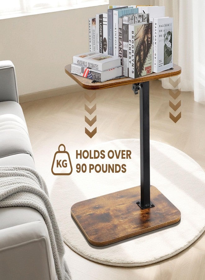 FAHKNS Side Table Sofa Tray for Couch Lightweight Swivel/Adjustable Height, Sofa Bed Bathroom Study TV Tray C Shaped End Table Food Snack Trays for Eating,Brown - Image 5