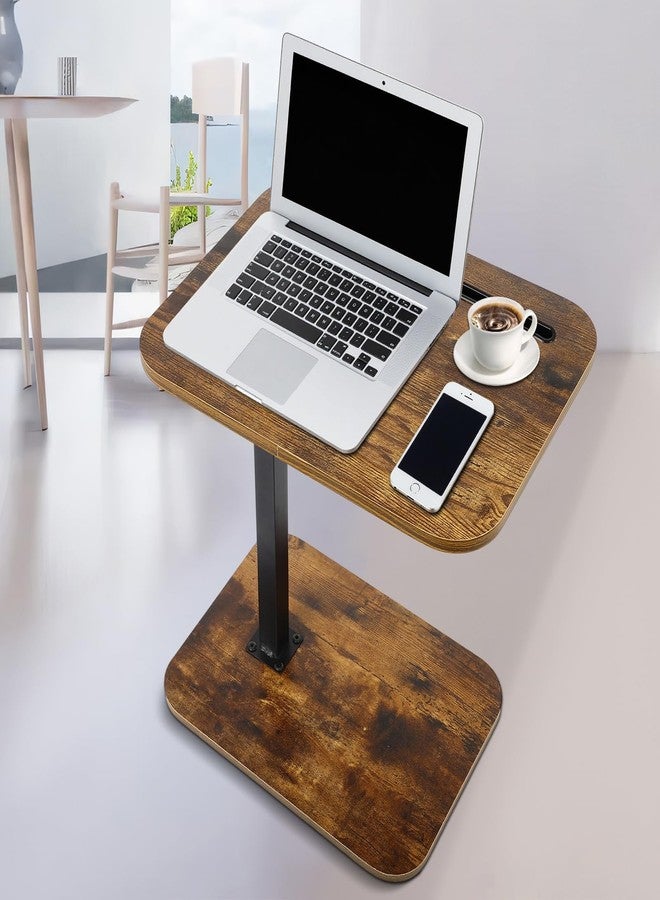 FAHKNS Side Table Sofa Tray for Couch Lightweight Swivel/Adjustable Height, Sofa Bed Bathroom Study TV Tray C Shaped End Table Food Snack Trays for Eating,Brown - Image 1