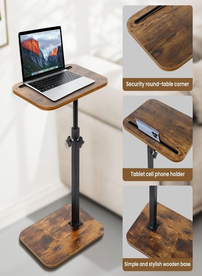 FAHKNS Side Table Sofa Tray for Couch Lightweight Swivel/Adjustable Height, Sofa Bed Bathroom Study TV Tray C Shaped End Table Food Snack Trays for Eating,Brown - Image 4