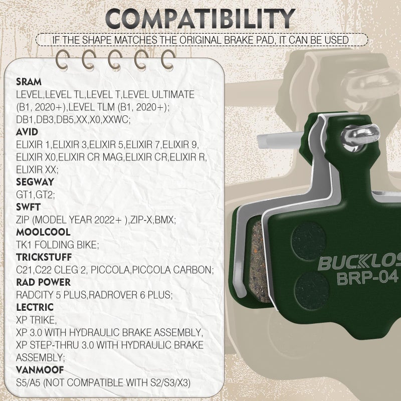 BUCKLOS Bike Disc Brake Pads-Bicycle Disk Brake Pads for Sram Avid Elixir E1 E3 E5 E7 E9 ER ER CR Mag Level TL T Sram XX X0 X7 X9 XXWC DB1 DB3 DB5 for Mountain Bike/Ebike/Road Bike/Scooter - Image 3