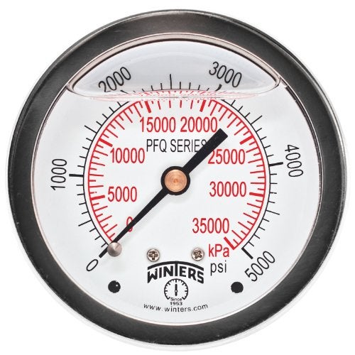 Winters Instruments Winters 2-1/2" Dial Size, Liquid Filled Industrial Pressure Gauge, Brass Internals, Stainless Steel Case, Dual Scale 0-5,000 psi/kPa, 1.5% Acc, 1/4" NPT Back Mount, Glycerin Filled Pressure Gauge - Image 2