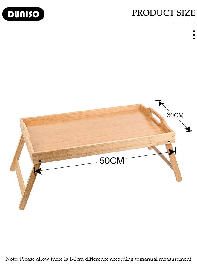 DUNISO Bamboo Food Serving Platter Wooden Tray Bamboo Bed Tray With Folding Legs Great For Portable Lazy Table for Working Reading, Kitchen, Hotels Bars, Coffee, Breakfast In Bed & Tea - Wooden Table - Image 2