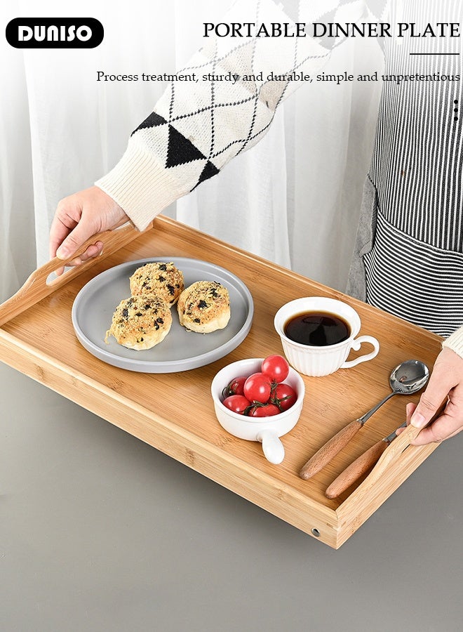 DUNISO Bamboo Food Serving Platter Wooden Tray Bamboo Bed Tray With Folding Legs Great For Portable Lazy Table for Working Reading, Kitchen, Hotels Bars, Coffee, Breakfast In Bed & Tea - Wooden Table - Image 3