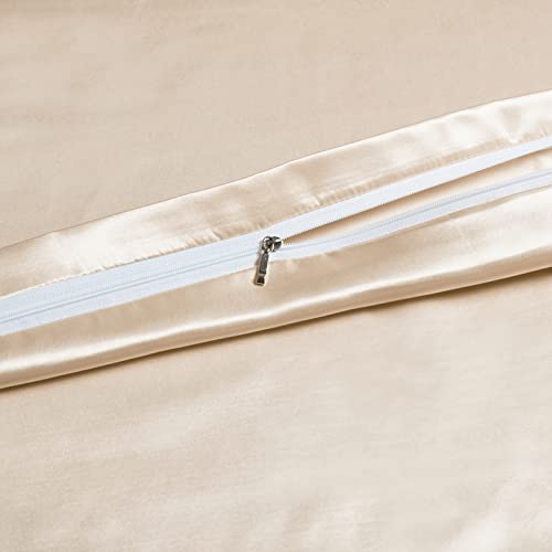 NSGZ 48"x72" Duvet Cover for Weighted Blanket, Silky Soft Satin Weighted Blanket Cover Twin Size Satin Blanket Duvet Cover, Removable Duvet Cover with 8 Ties Secure Fastening, Beige - Image 3