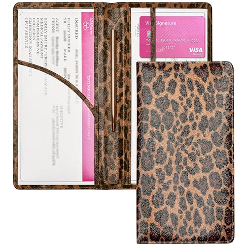 Yarnic Leopard Car Registration and Insurance Holder Car Document Holder with Magnetic Closure Car Organizer Vehicle Glove Box Compartment Organizer Car wallet Case for Teens Men Women - Image 1