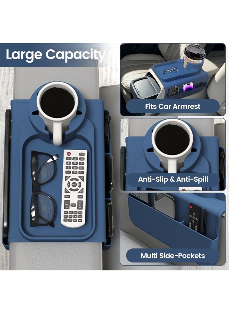 موثوقية التنبؤ صينية حامل أكواب للأريكة، منظم مسند ذراع أريكة من السيليكون مع جيوب جانبية إضافية لتخزين أجهزة التحكم عن بعد والهواتف المحمولة والأجهزة اللوحية أو الوجبات الخفيفة، حامل أكواب للأريكة مانع للانسكاب ومانع للانزلاق (أزرق) - Image 3