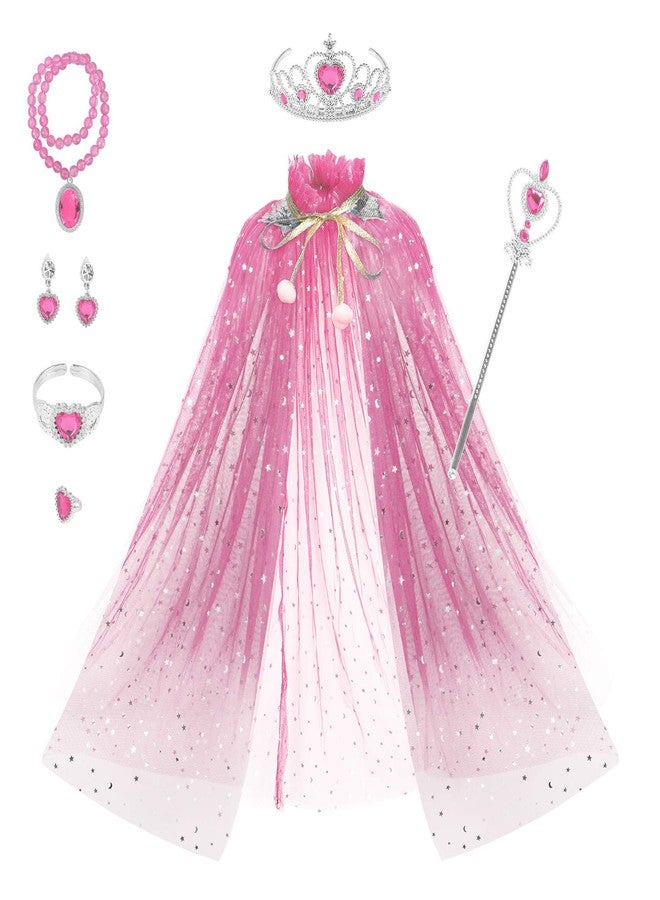 Fedio Princess Cape Set 7 Pieces Girls Princess Cloak with Tiara Crown, Wand for Little Girls Dress up (Pink) - Image 1