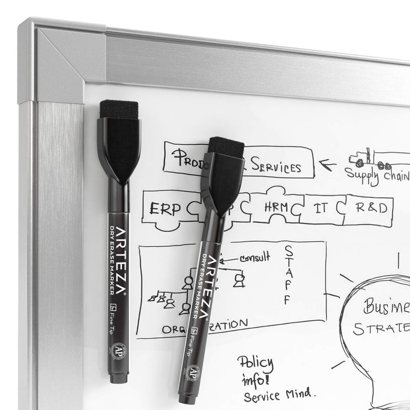 ARTEZA Black Dry Erase Markers with Erasers, Pack of 36, Fine Tip, Magnetic Whiteboard Markers for School - Image 4