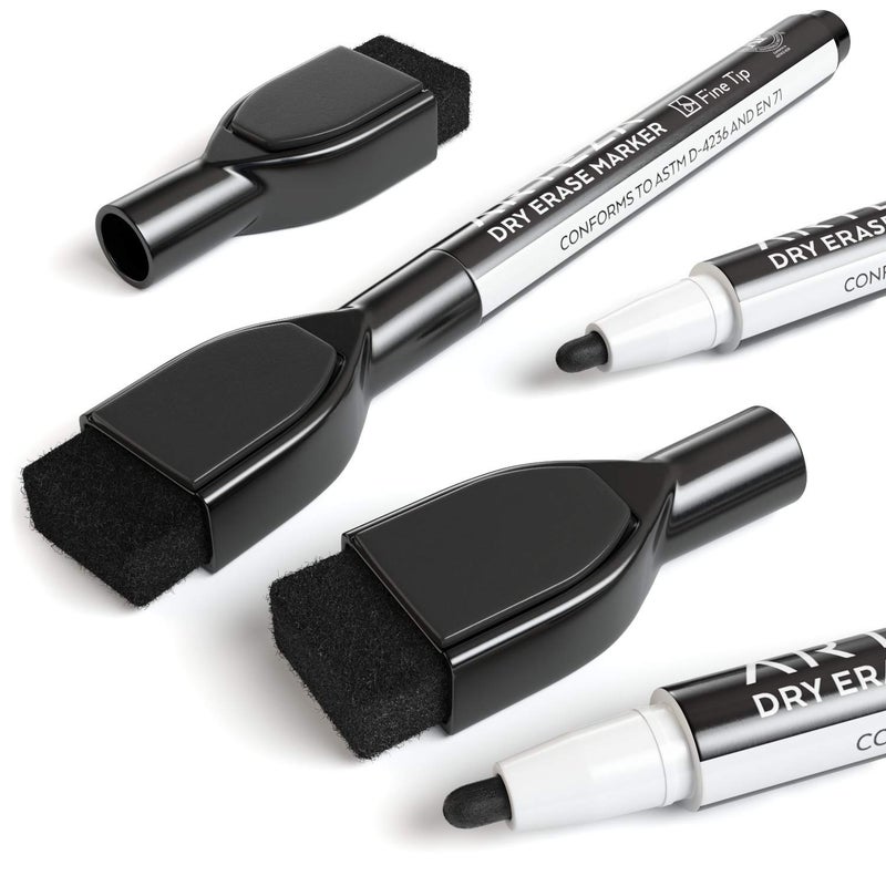 ARTEZA Black Dry Erase Markers with Erasers, Pack of 36, Fine Tip, Magnetic Whiteboard Markers for School - Image 2