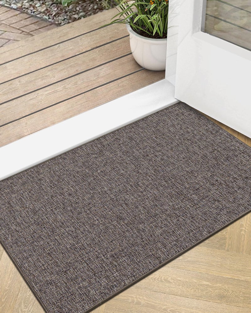 LUMI Indoor Door Mat  20""x32"" Non Slip Rubber Backing Entrance Mat  Easy Clean Low Profile Ultra Thin Entryway Mat for Inside House  Patio  Brown - Image 1