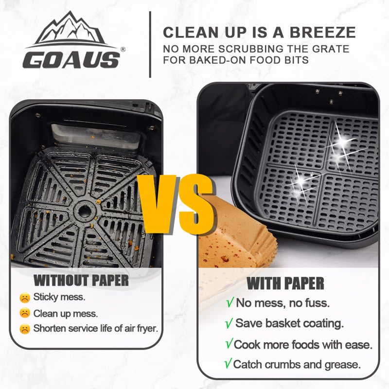 GOAUS Air Fryer Square Paper Liners Disposable Large 150 Pcs for 5 to 8 Qt Basket, 7.9 inch Unbleached Non-stick Oil-proof Parchment Paper - Image 4