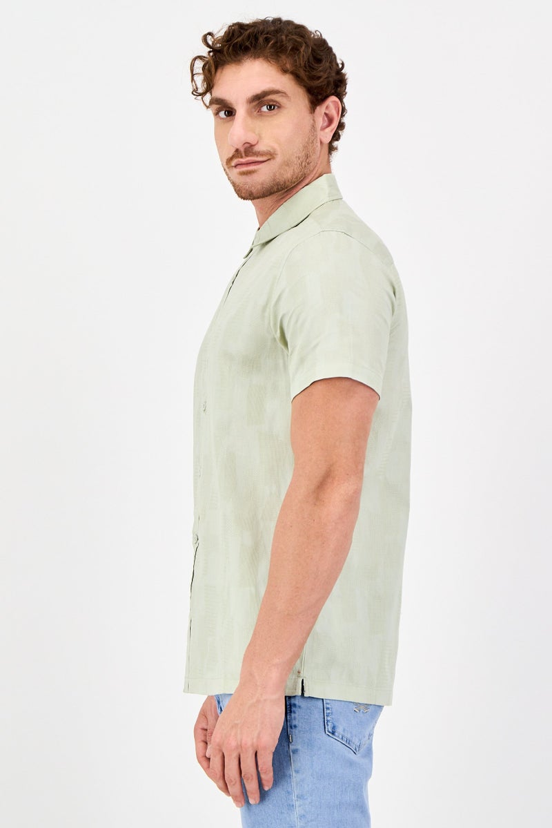 Threadbare Men Regular Fit Textured Short Sleeve Casual Shirt, Sage Green - Image 2
