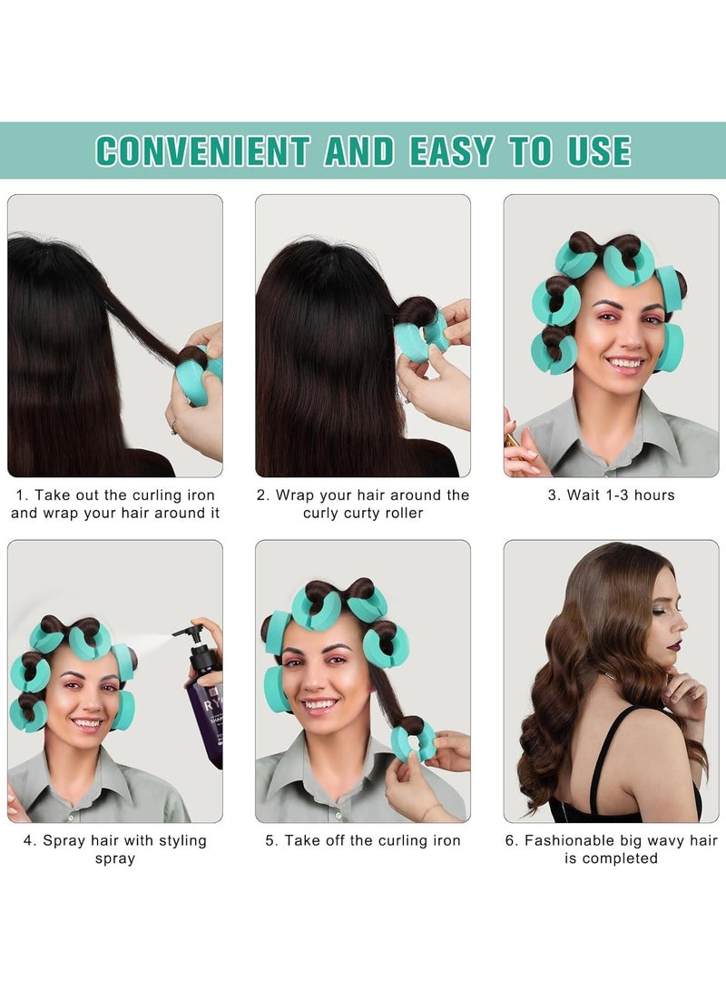 Achieve Heatless Blowouts with 6 PCS Sponge C-Shape Hair Curlers: Reusable Heatless Curlers for Long Hair Green - Image 5